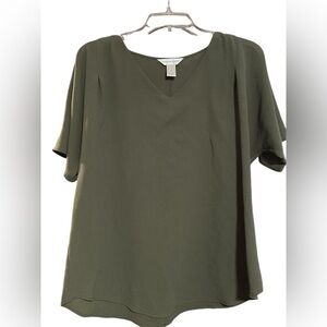 Christopher & Banks Olive V-Neck Blouse